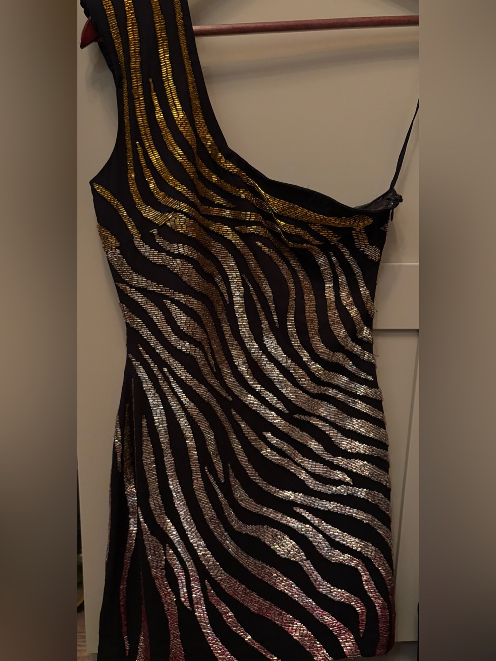 Retrofete Black Mini Dress with Gold and Silver Zebra Stripes - Picture 1 of 4